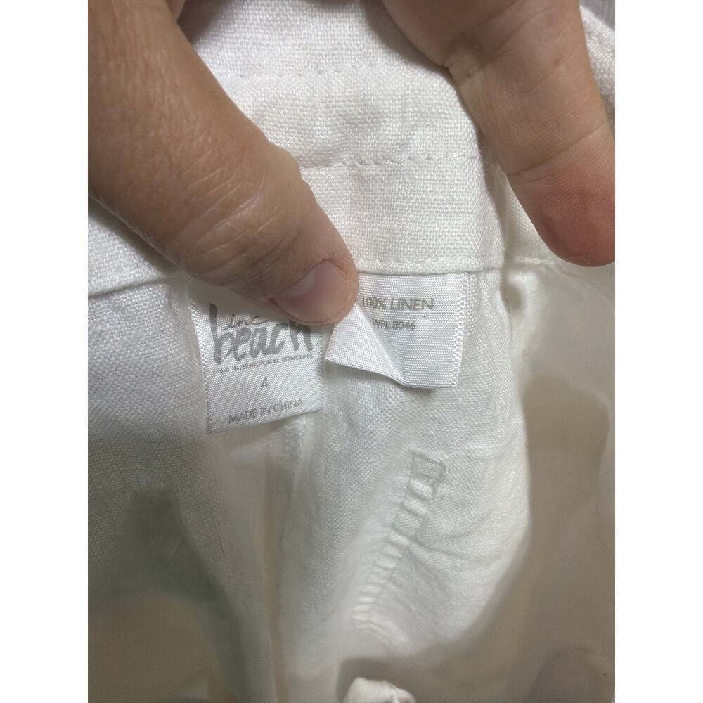 Inc Beach Pants 4 White 100% Linen Zip Ankles Utility Reinforced Knee Tapered - Picture 10 of 11
